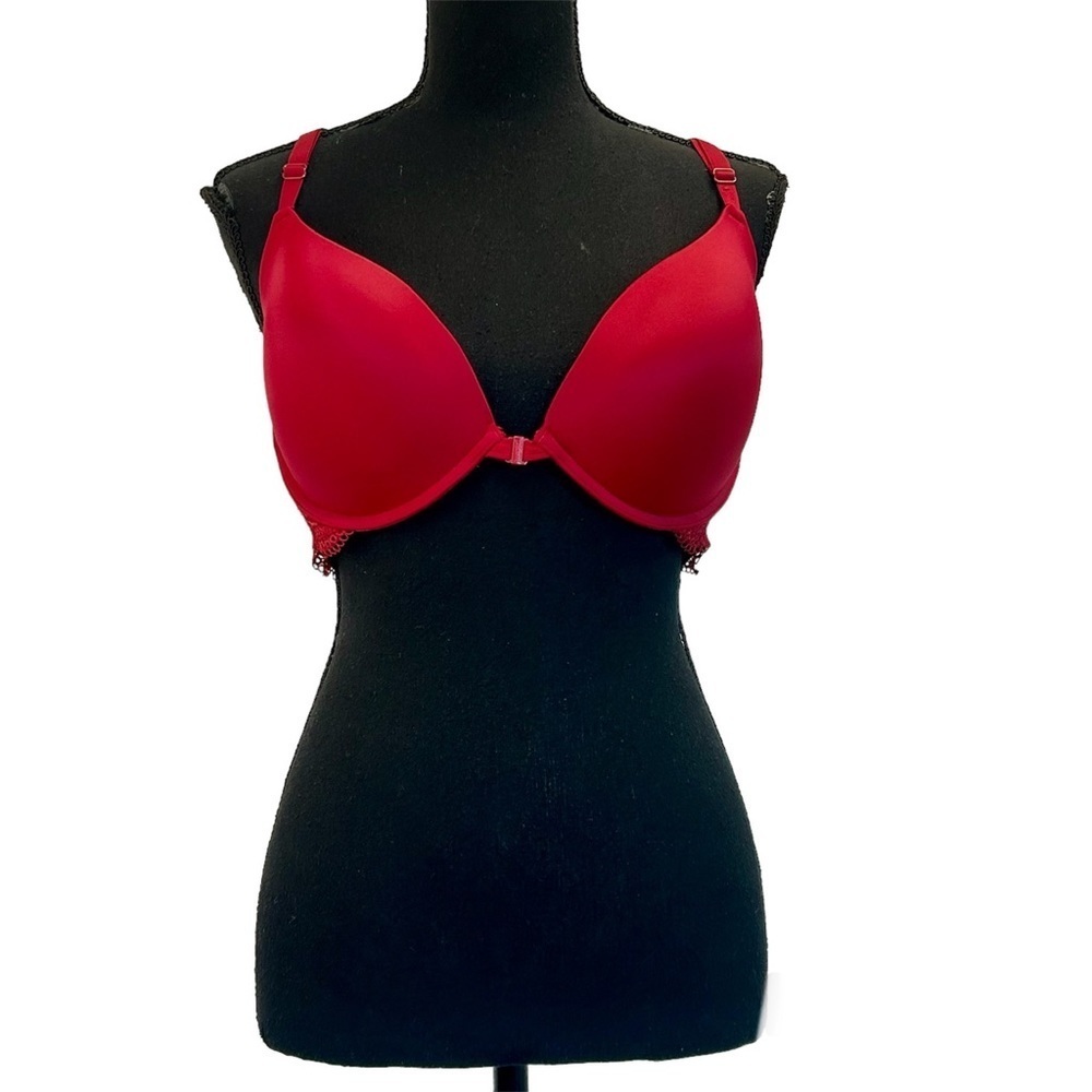LA Senza Obsession Plunge red padded lace bra Sz 38D